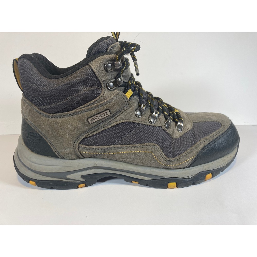 Skechers Mens 65672 Relaxed Fit Waterproof Hiking Boots Grey Black Yellow 10.5